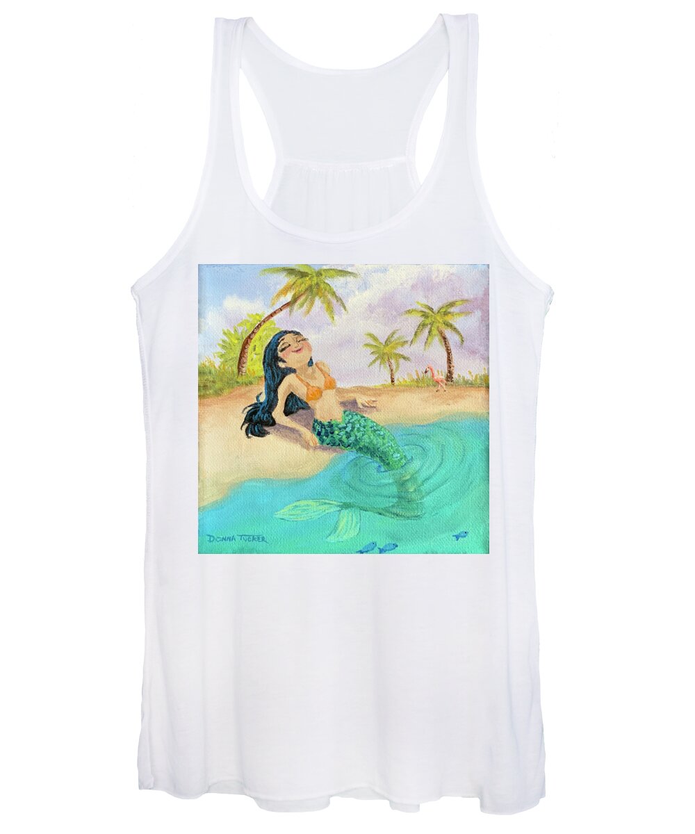 Fantasy Art Women's Tank Top featuring the painting Sunning Mermaid by Donna Tucker