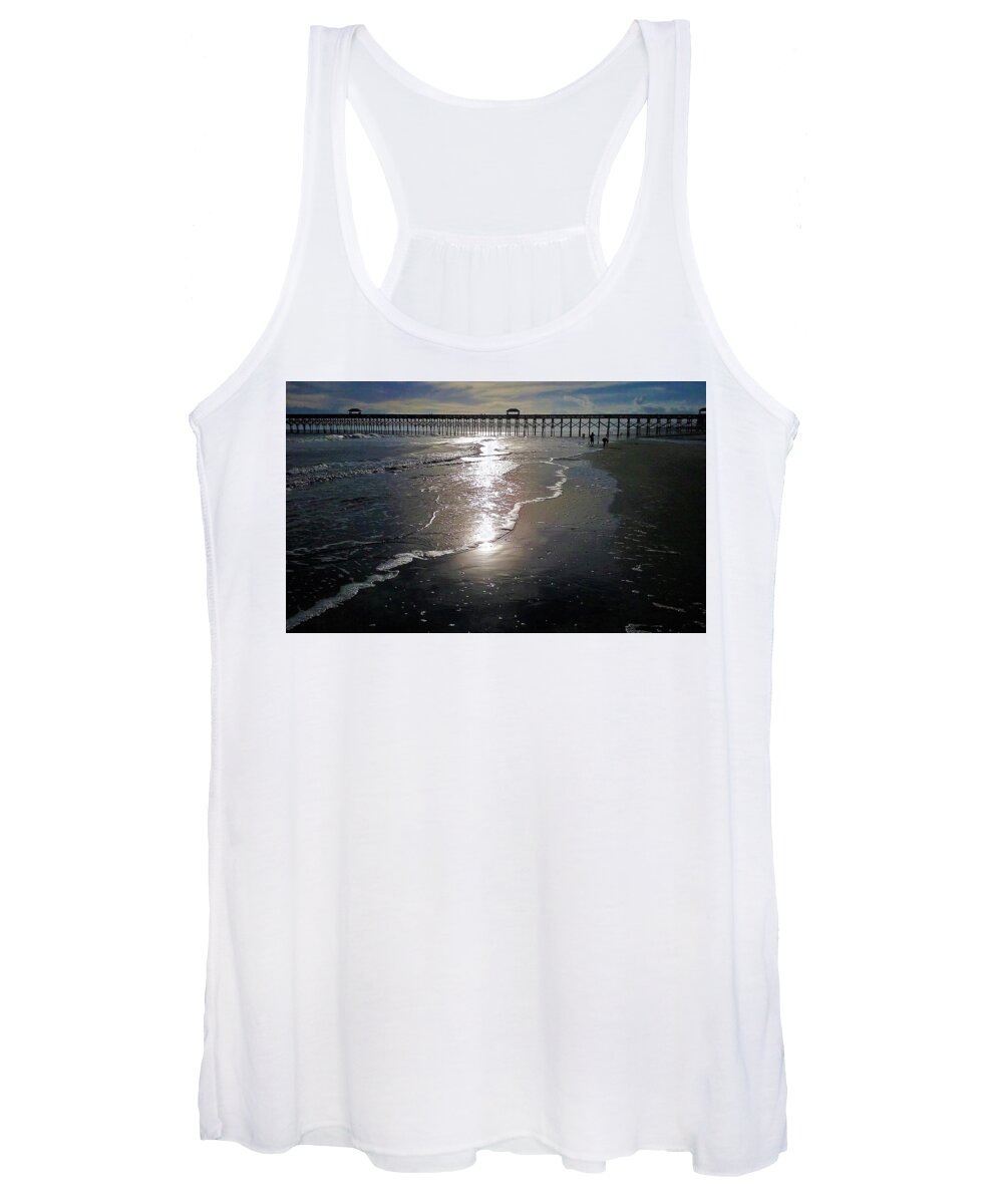  Ocean Sunsets Women's Tank Top featuring the photograph Pier Sunset @ Folly Beach by Victor Thomason