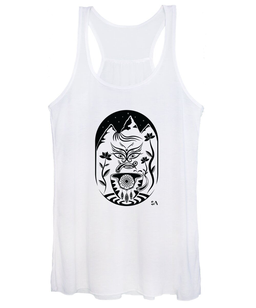 Black And White Women's Tank Top featuring the digital art tea by Silvio Ary Cavalcante