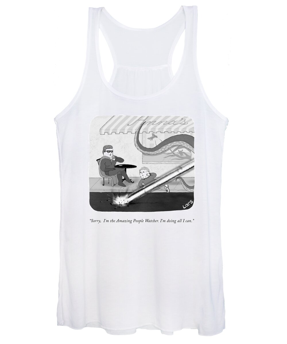Sorry Women's Tank Top featuring the drawing The Amazing People Watcher by Lars Kenseth