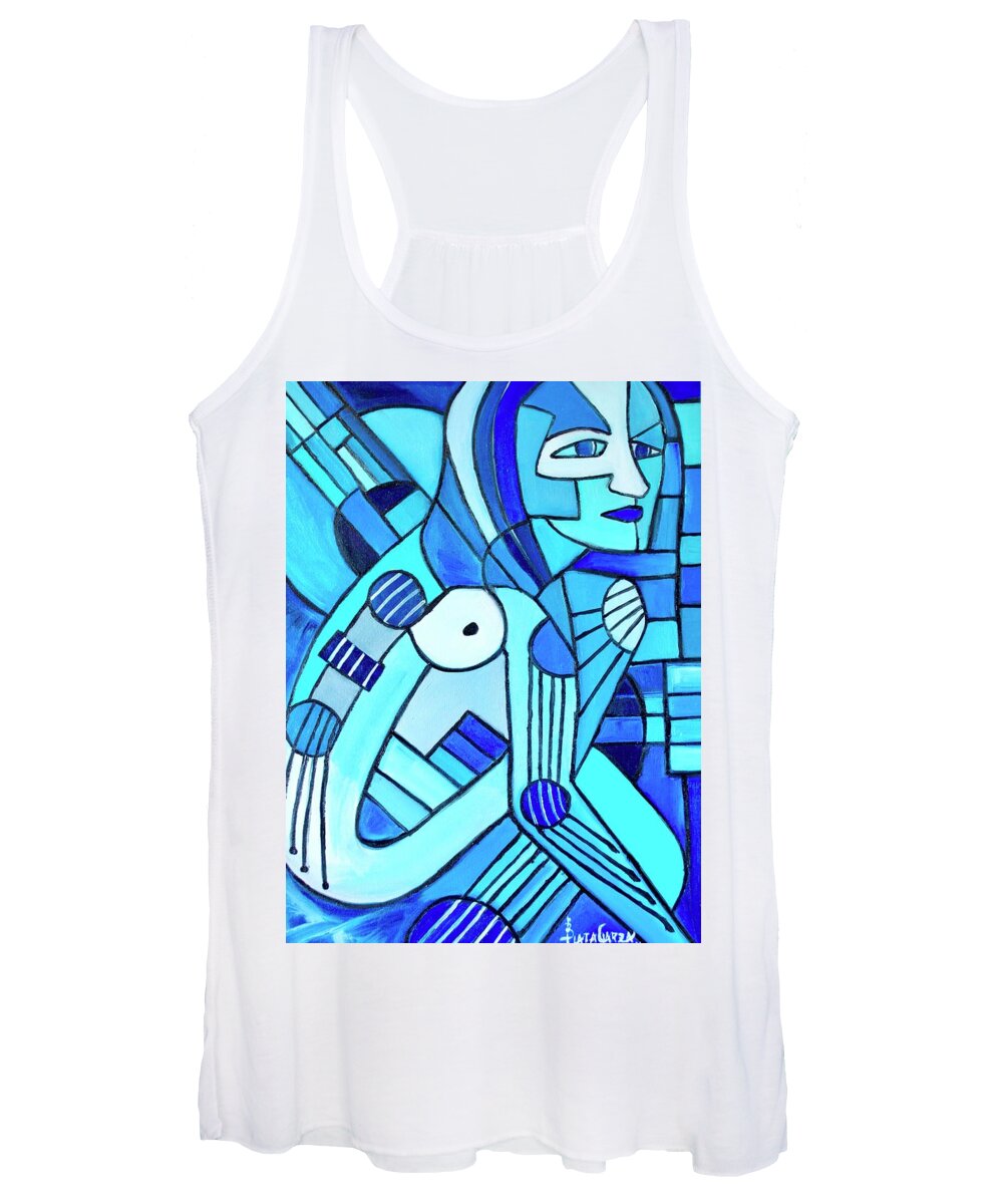 Music Instrument In Abstract Women's Tank Top featuring the painting The Blues Guitar by Plata Garza