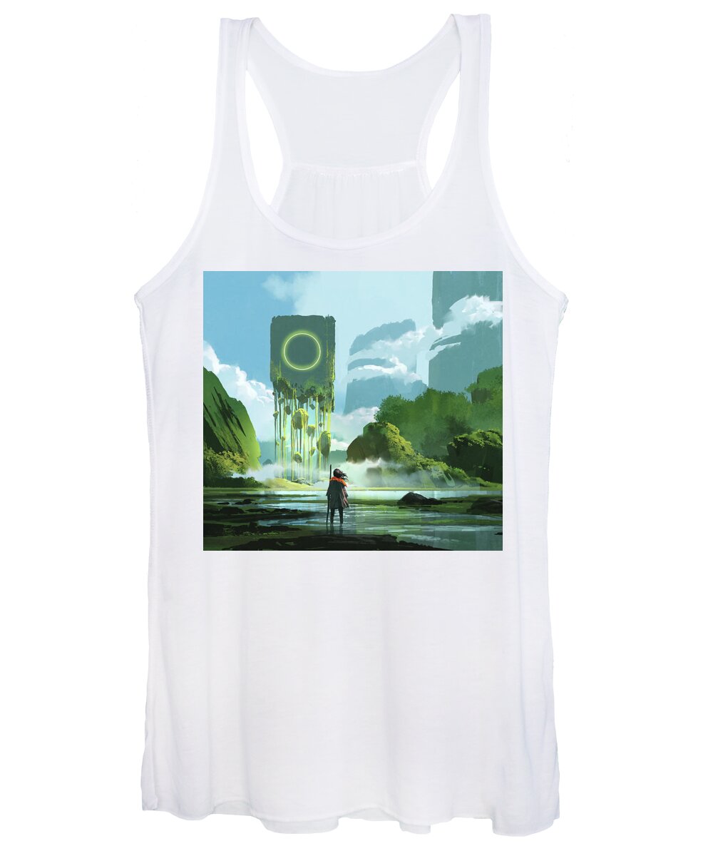 Illustration Women's Tank Top featuring the painting The Heart Of The Fantastic Forest by Tithi Luadthong