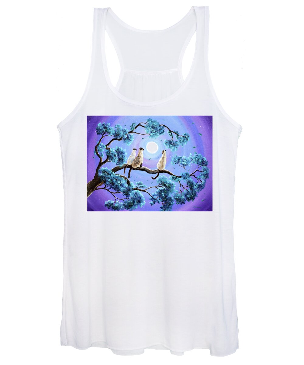 Cats Women's Tank Top featuring the painting Three Siamese Cats in Moonlight by Laura Iverson