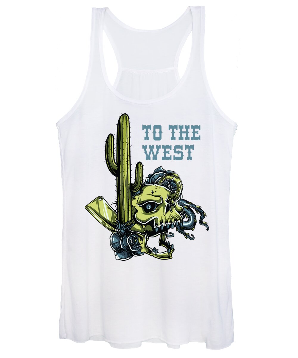 Halloween Women's Tank Top featuring the digital art To The West Skull Cactus Roses by Jacob Zelazny