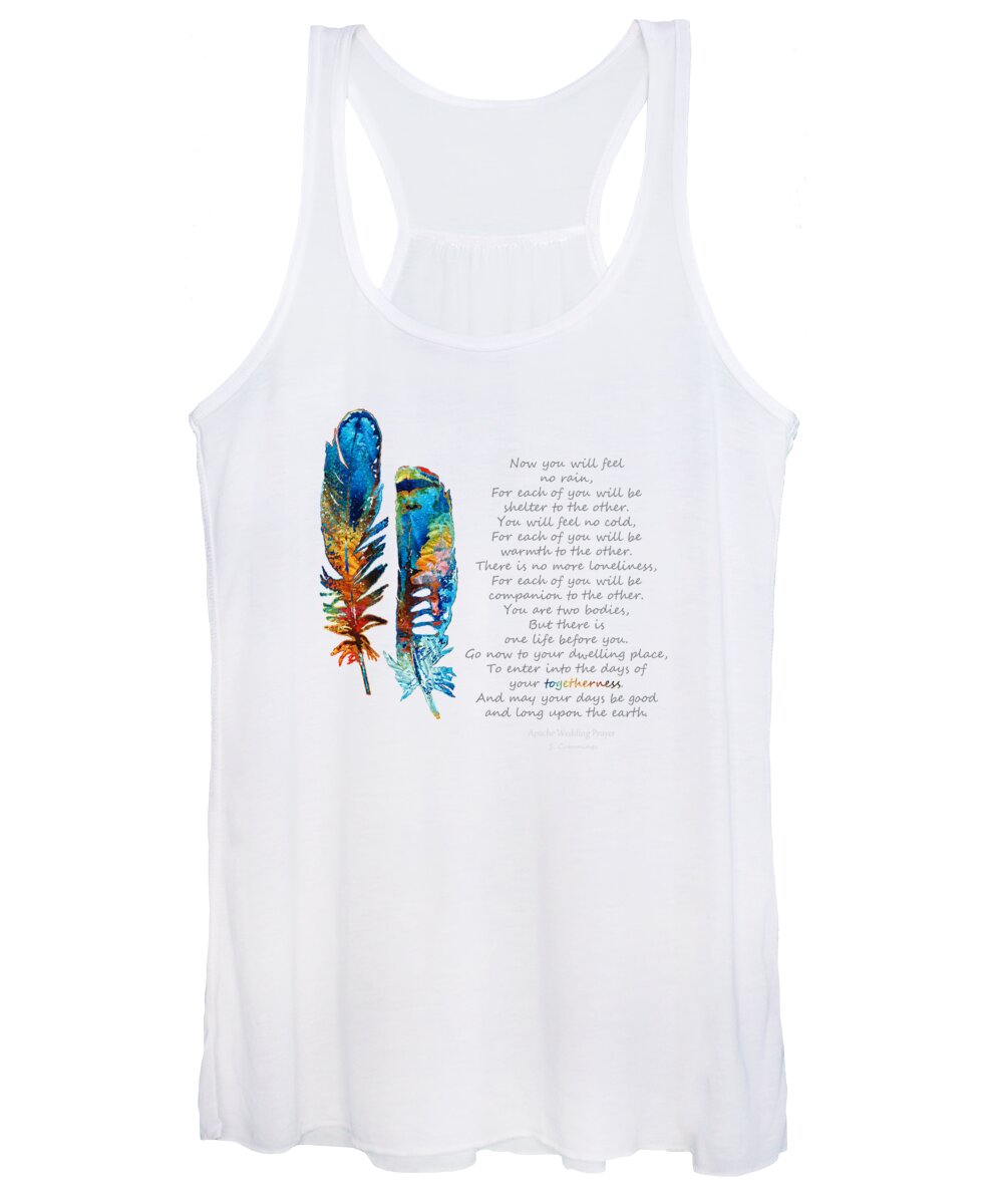 Feathers Women's Tank Top featuring the painting Togetherness - Native American Wedding Prayer - Sharon Cummings by Sharon Cummings