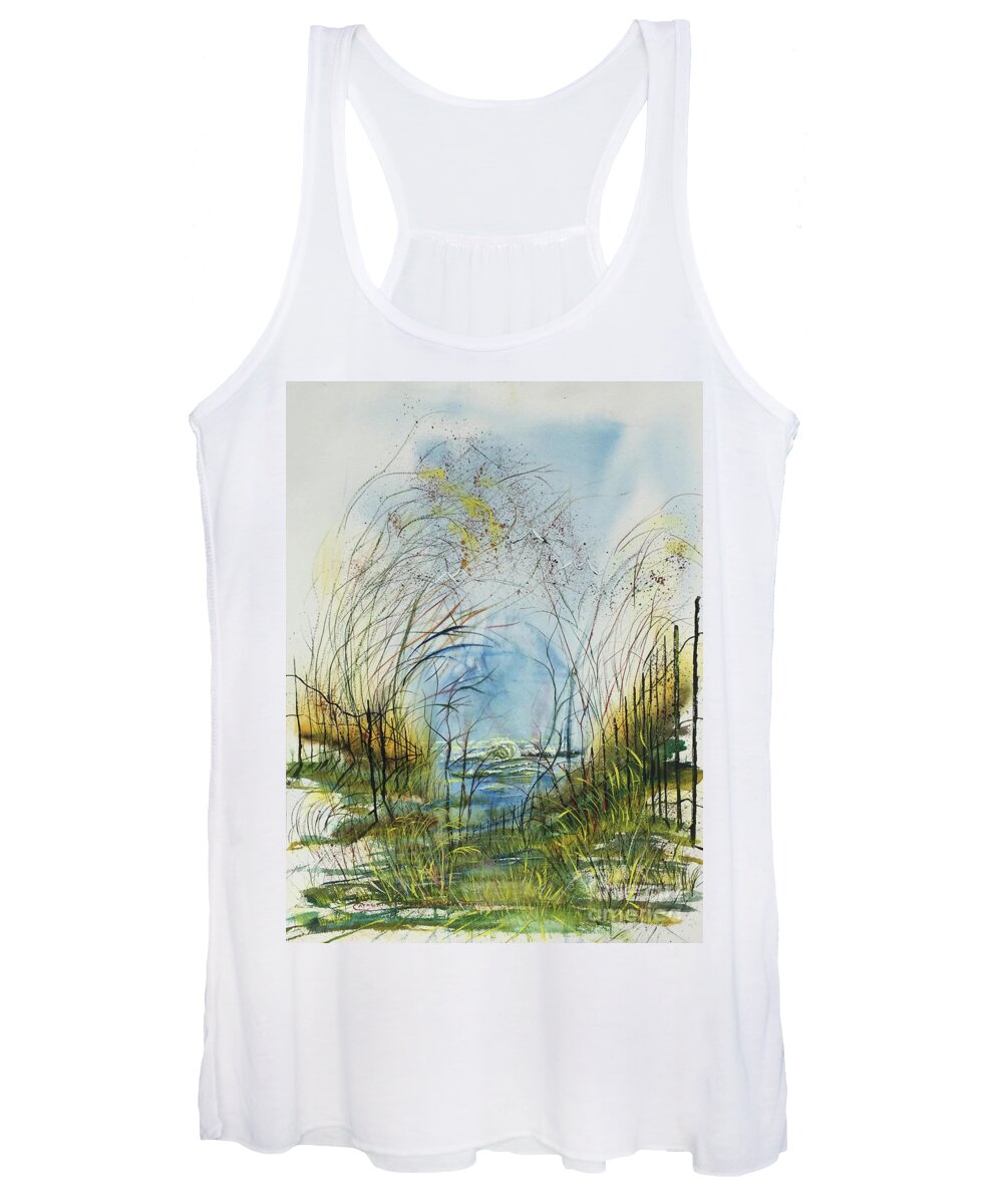 Watercolor Seascape Women's Tank Top featuring the painting View On the Beach by Catherine Ludwig Donleycott