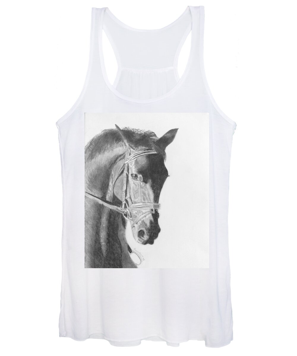 Horse Women's Tank Top featuring the drawing Tyberius by Quwatha Valentine