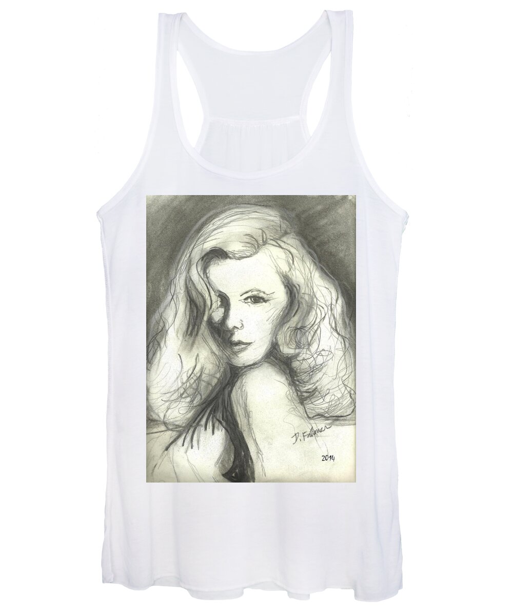 Female Face Women's Tank Top featuring the mixed media Veronica Lake by Denise F Fulmer