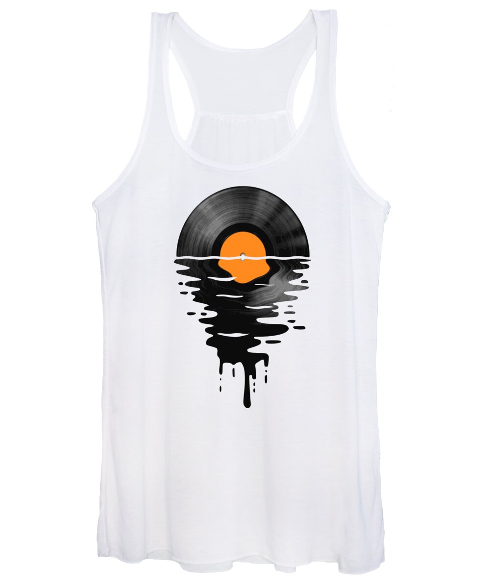 Vinyl Women's Tank Top featuring the digital art Vinyl LP Record Sunset Orange by Filip Schpindel