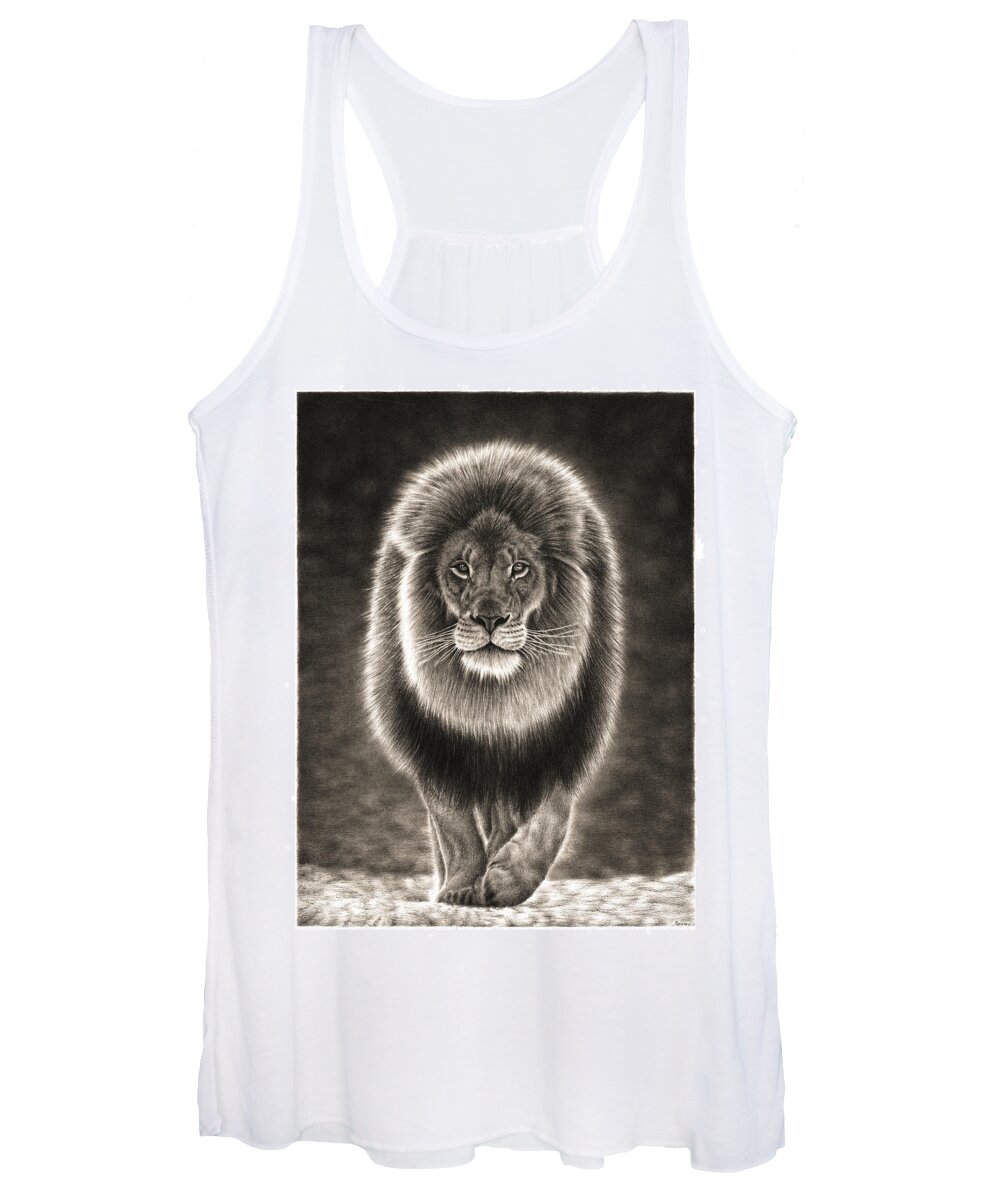 Lion Women's Tank Top featuring the drawing Walking Lion by Casey 'Remrov' Vormer