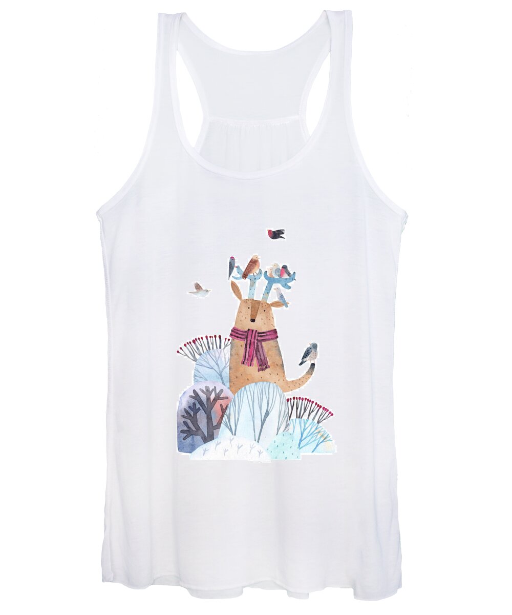 Winter Women's Tank Top featuring the painting Lenny the Deer by Zazzy Art Bar