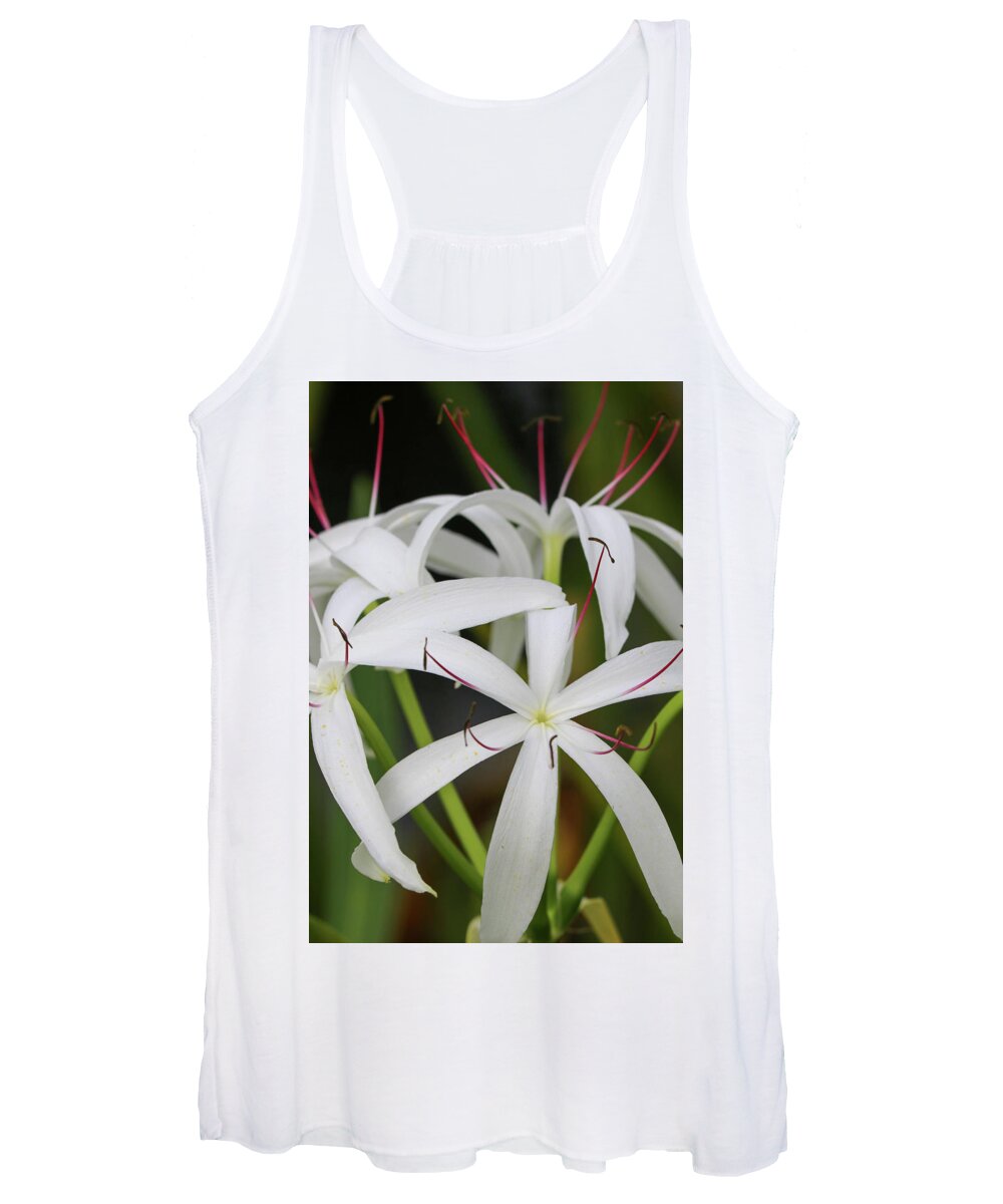 White Women's Tank Top featuring the photograph White Spider Lily by Mary Anne Delgado