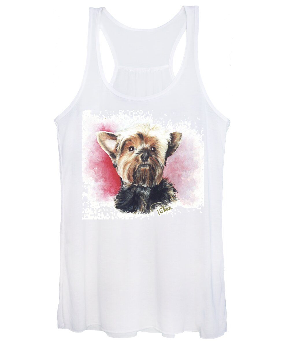 Commissioned Watercolored Art By Patrice Women's Tank Top featuring the painting Yorkie Hero by Patrice Clarkson