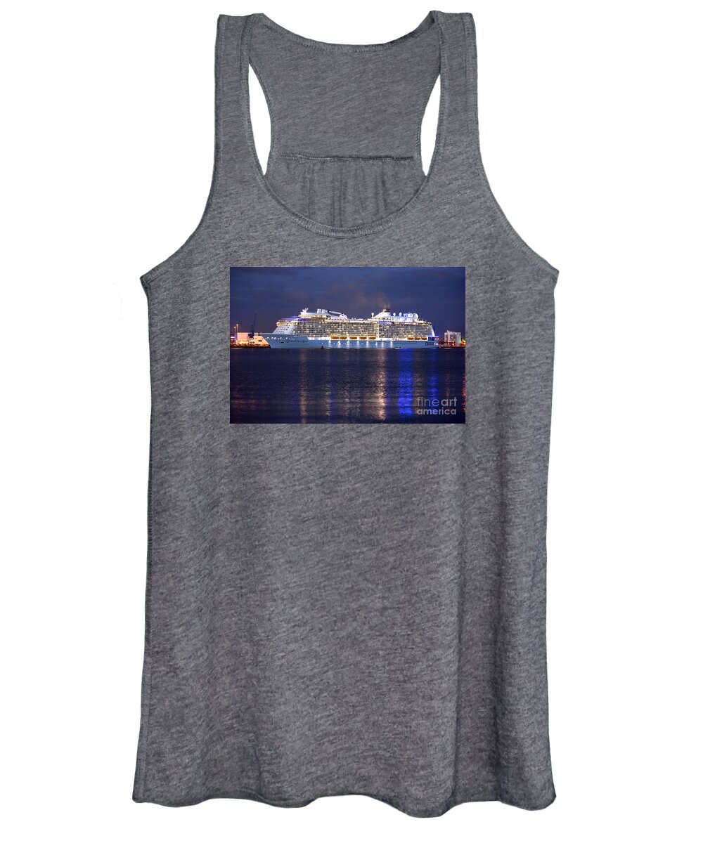 Quantum Of The Seas Women's Tank Top featuring the photograph Quantum of the Seas at Night by Terri Waters