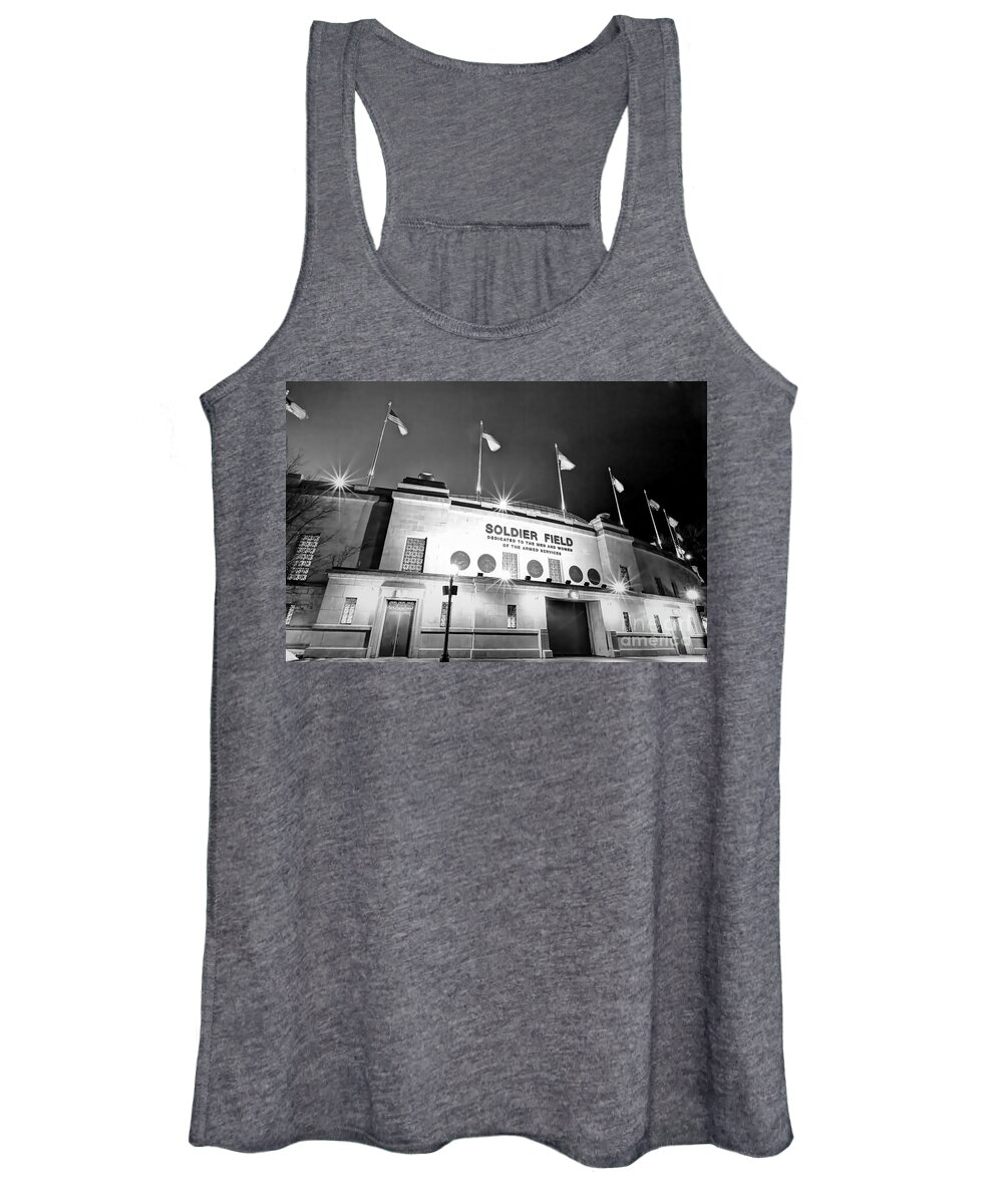 Soldier Women's Tank Top featuring the photograph 0879 Soldier Field Black and White by Steve Sturgill