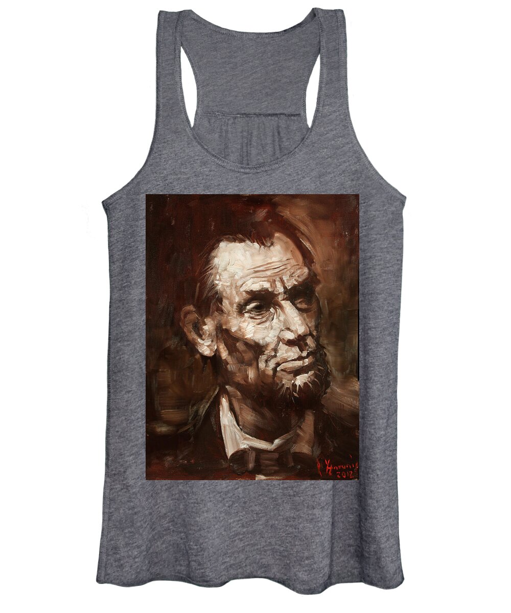 Abraham Lincoln Women's Tank Top featuring the painting Abraham Lincoln #2 by Ylli Haruni