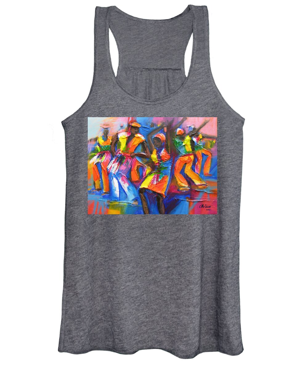 Abstract Women's Tank Top featuring the painting Carnival Jump Up #1 by Cynthia McLean