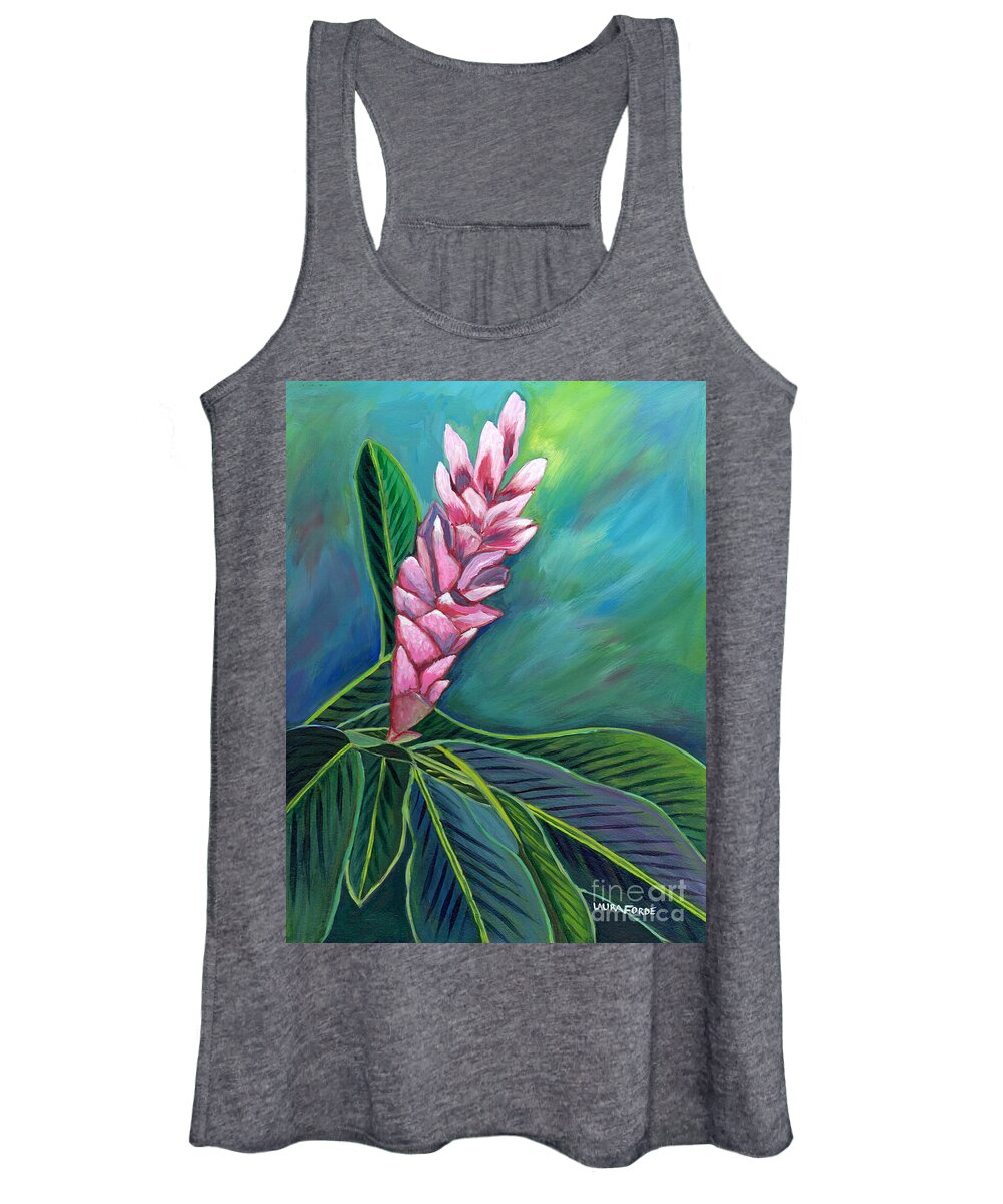 Flower Women's Tank Top featuring the painting Pink Ginger Lily #1 by Laura Forde