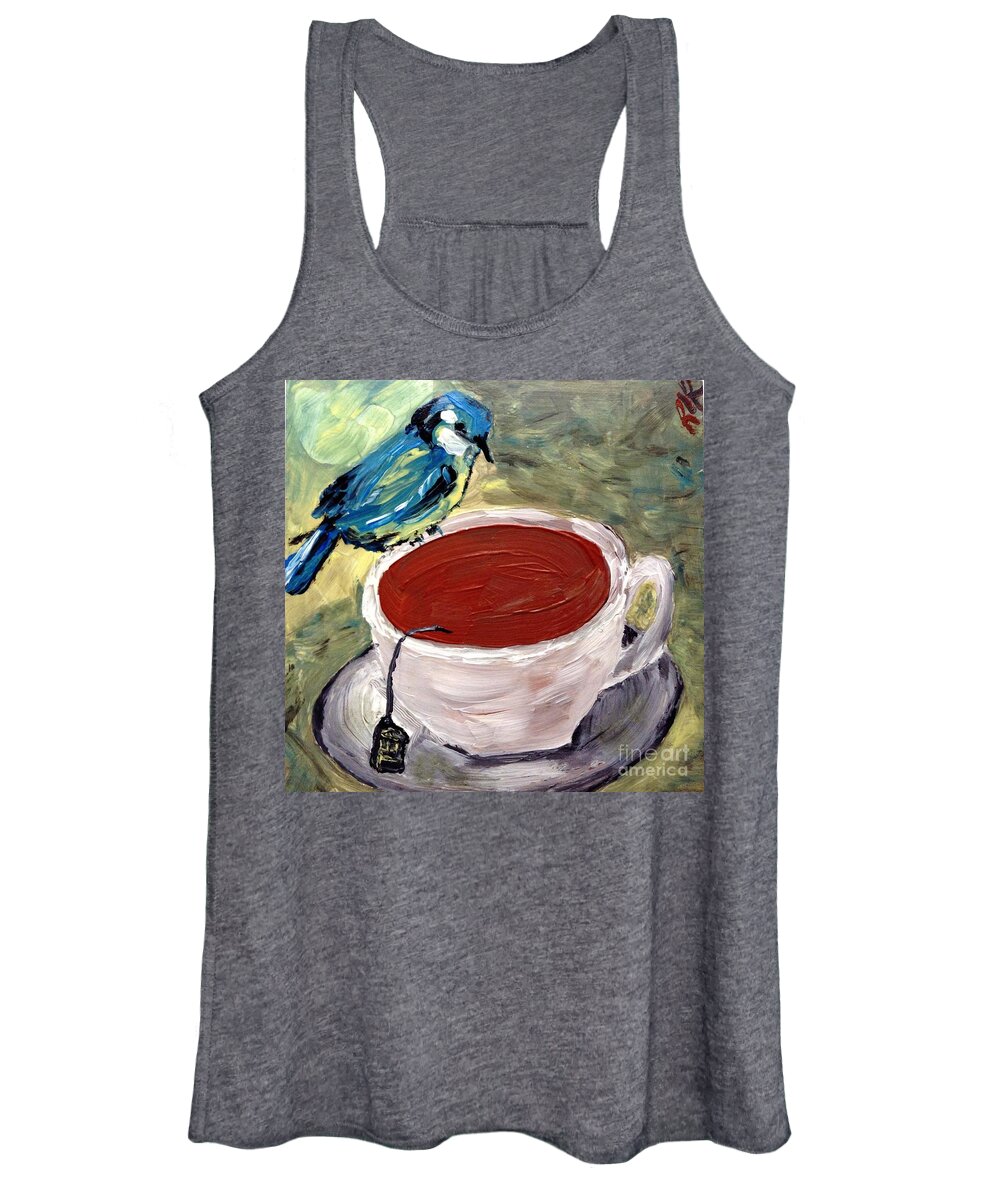Blue Bird Women's Tank Top featuring the painting Tea time by Reina Resto