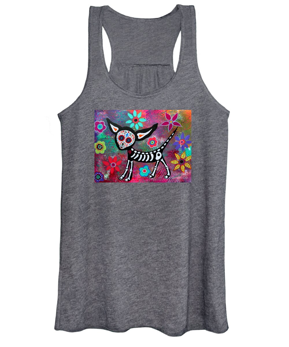 Tres Women's Tank Top featuring the painting Chihuahua Dia De Los Muertos #8 by Pristine Cartera Turkus