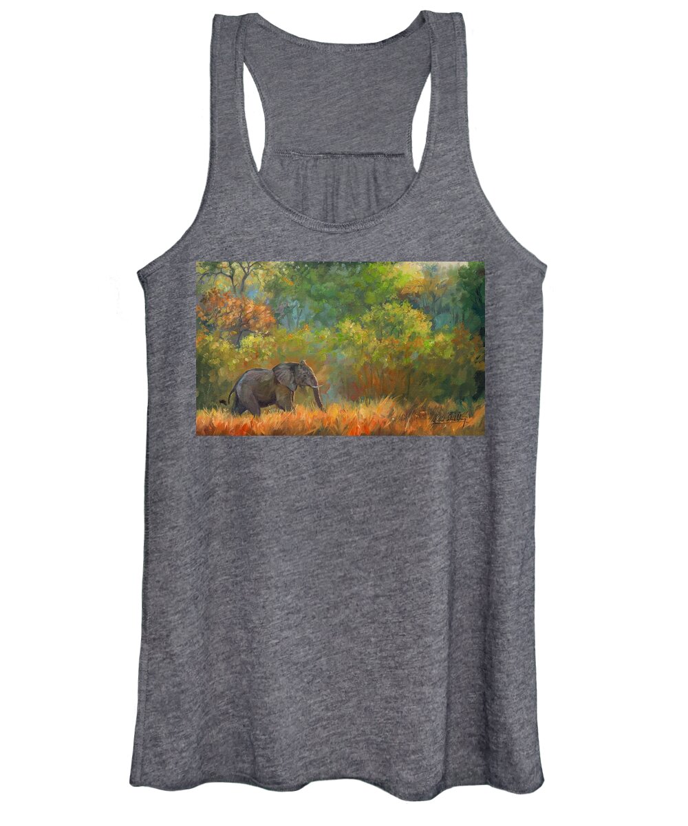 African Elephant Women's Tank Top featuring the painting African Elephant #3 by David Stribbling