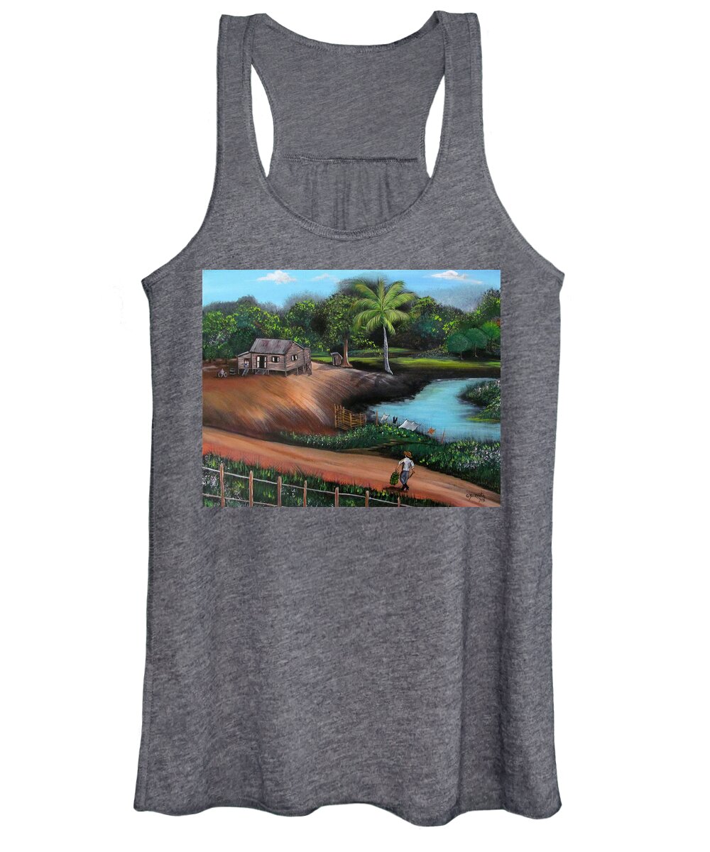 Tropical Landscape Women's Tank Top featuring the painting Walking Home by Gloria E Barreto-Rodriguez