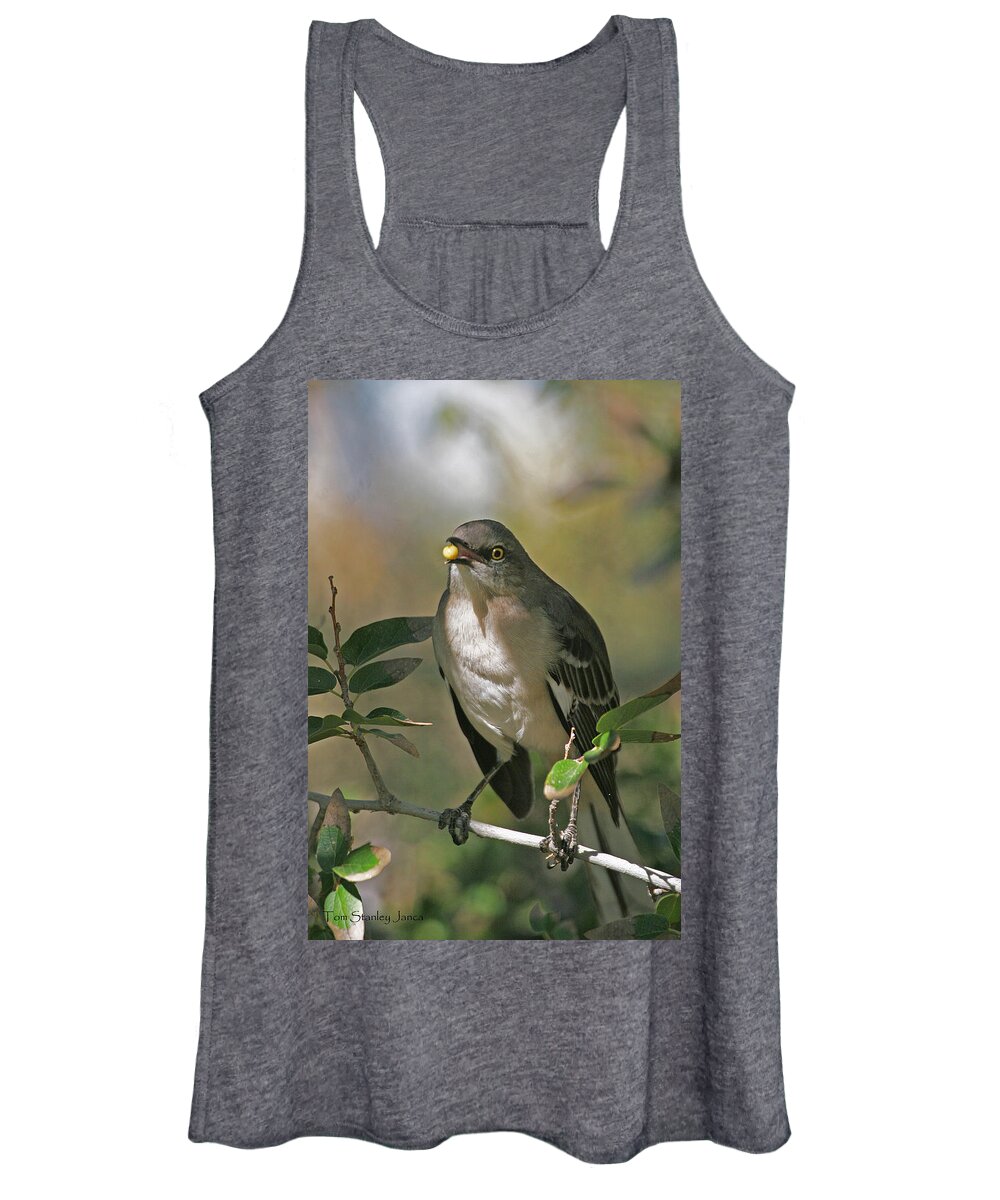 Mocking Bird With Ripe Hackberry Women's Tank Top featuring the photograph Mocking Bird With Ripe Hackberry #3 by Tom Janca