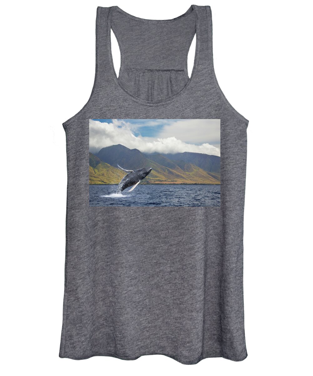 Animals In The Wild Women's Tank Top featuring the photograph A Breaching Humpback Whale Megaptera by Dave Fleetham