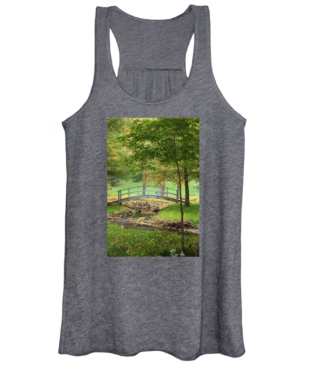 Sinnissippi Park Women's Tank Top featuring the photograph A Bridge to Peacefulness by Bruce Bley
