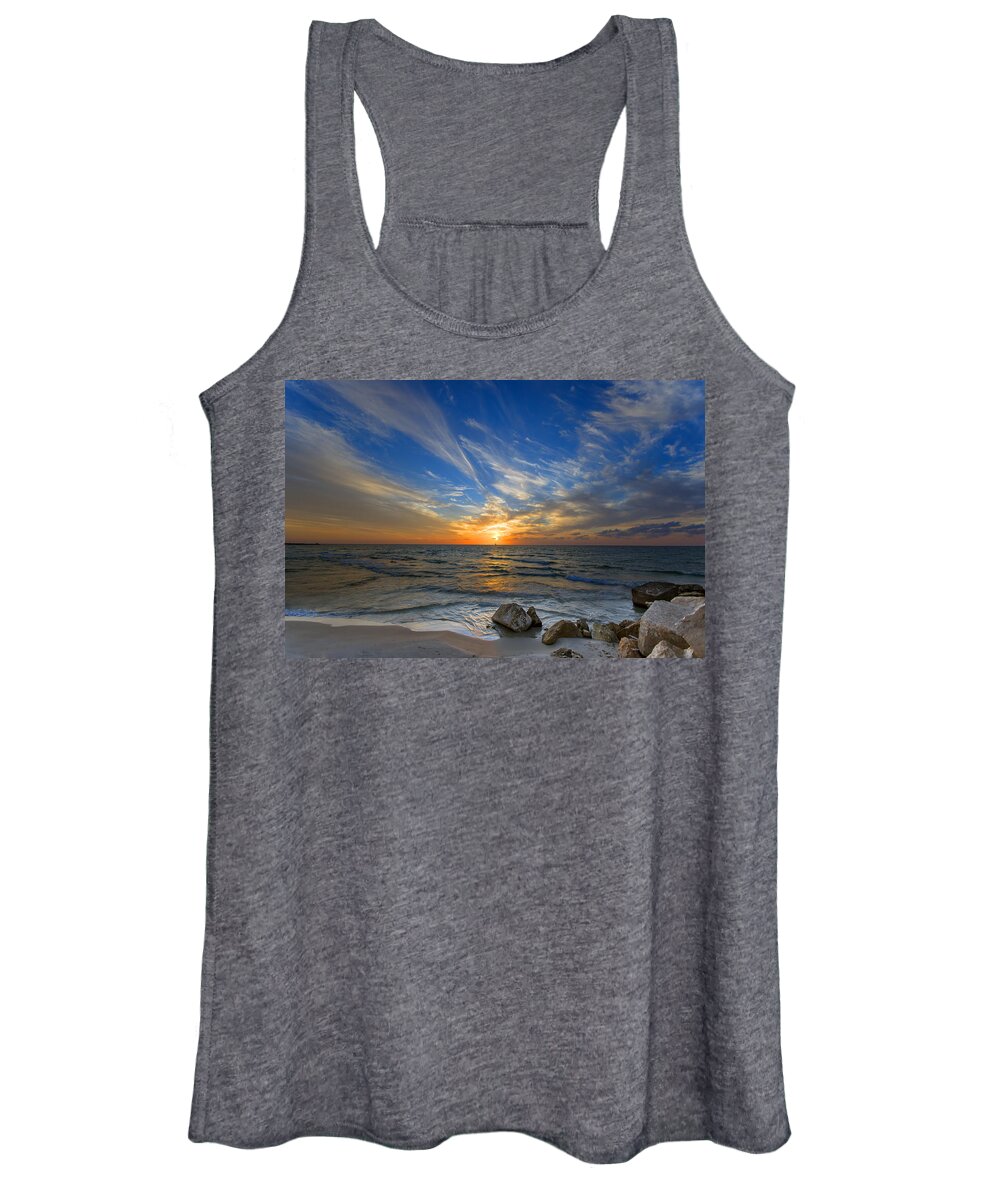 Israel Women's Tank Top featuring the photograph A Majestic Sunset At The Port by Ron Shoshani