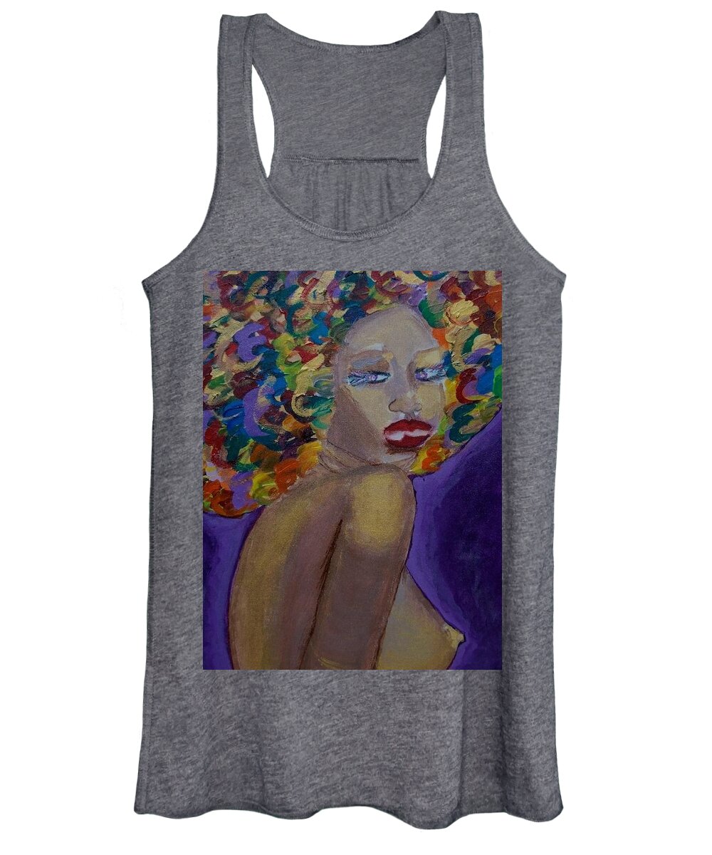 Semi Nude Women's Tank Top featuring the painting Afro-chic by Apanaki Temitayo M
