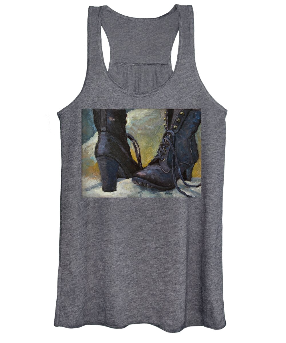 Boots Women's Tank Top featuring the painting Ali's boots by Jeff Dickson