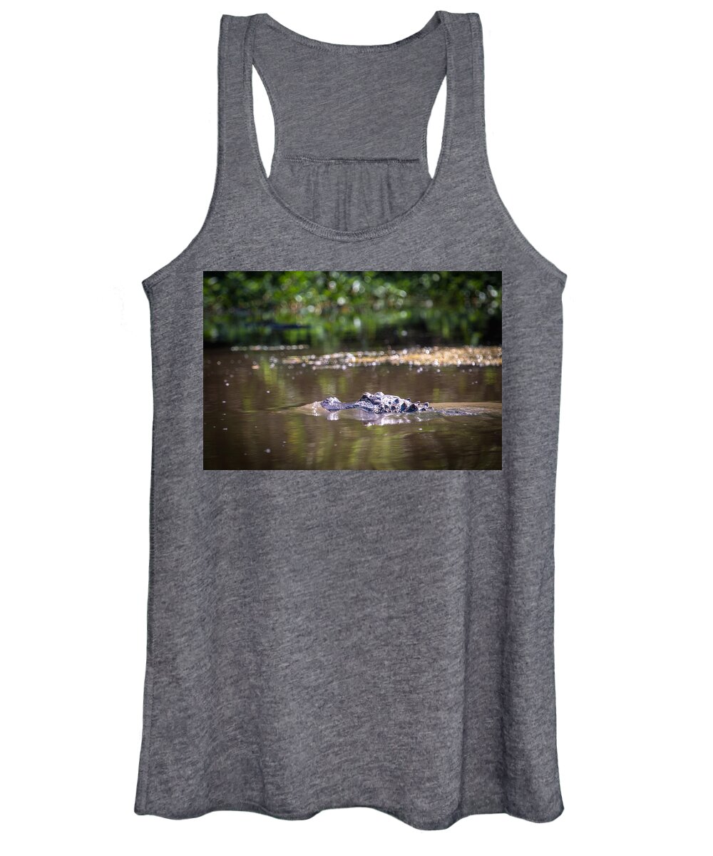 Alligator Women's Tank Top featuring the photograph Alligator Swimming in Bayou 1 by Gregory Daley MPSA