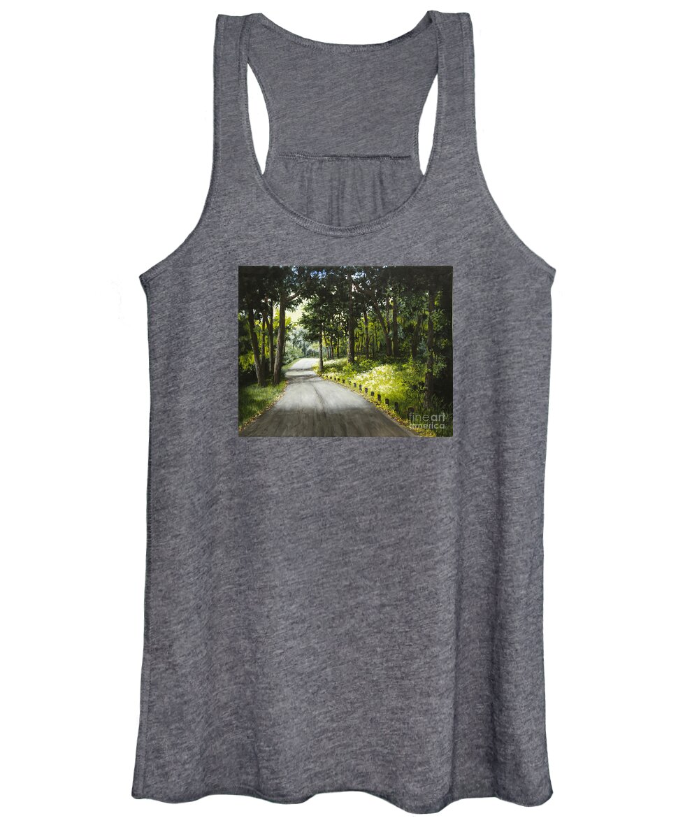 Landscape Women's Tank Top featuring the painting Along the Way by Mary Palmer