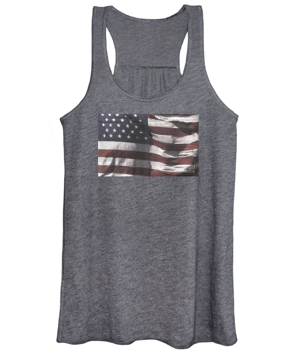 American Women's Tank Top featuring the photograph Historical Documents on US Flag by Imagery by Charly