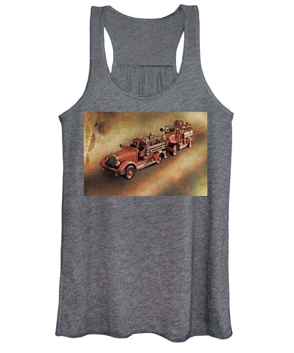 Fire Engine Women's Tank Top featuring the photograph Antique Toy Fire Trucks by Liz Mackney