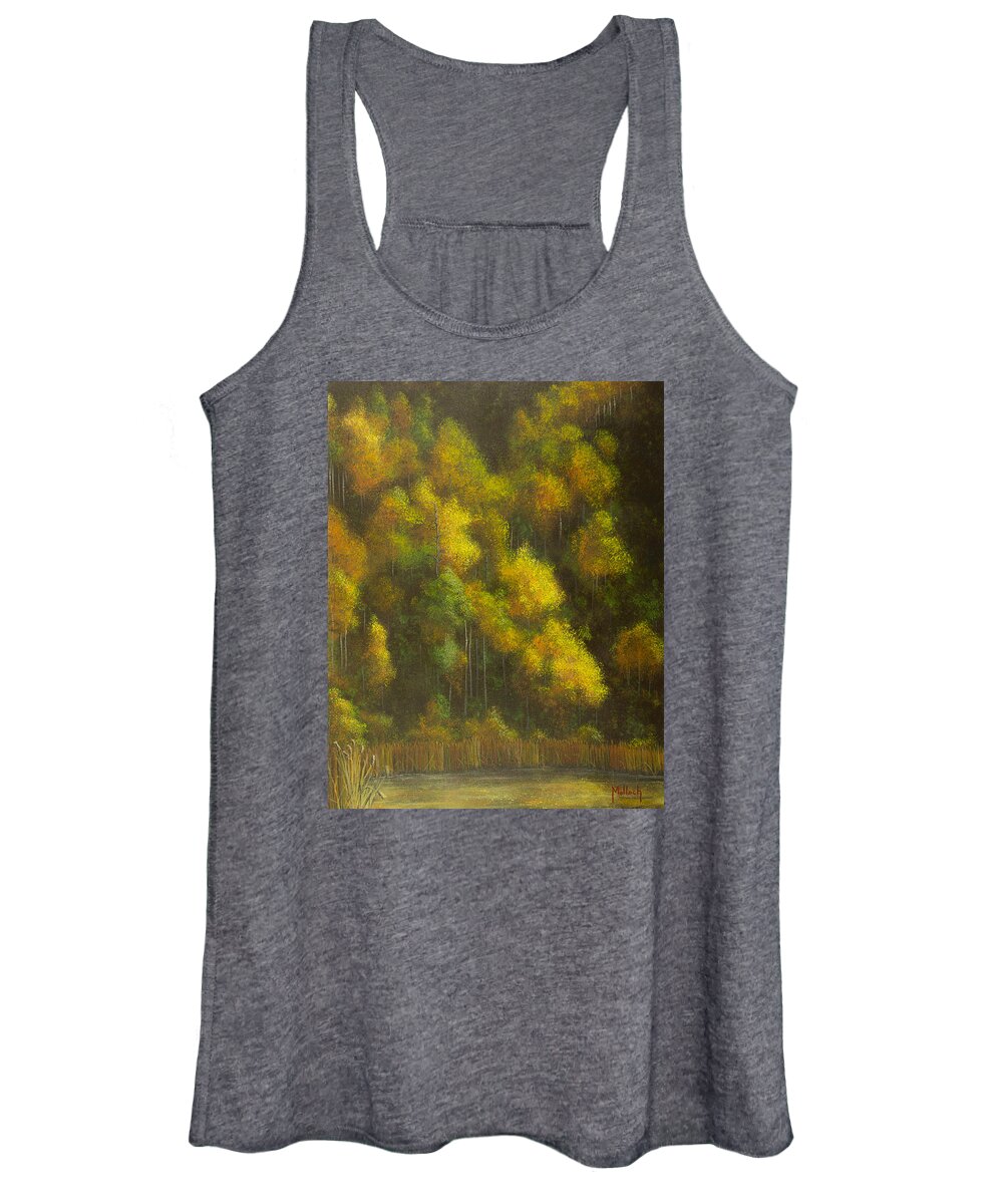 Autumn Aspens Women's Tank Top featuring the painting Aspens and Cattails by Jack Malloch