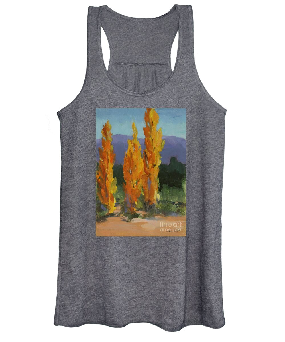 Rocky Mountains Women's Tank Top featuring the painting Walking the Wash In Sante Fe by Maria Hunt