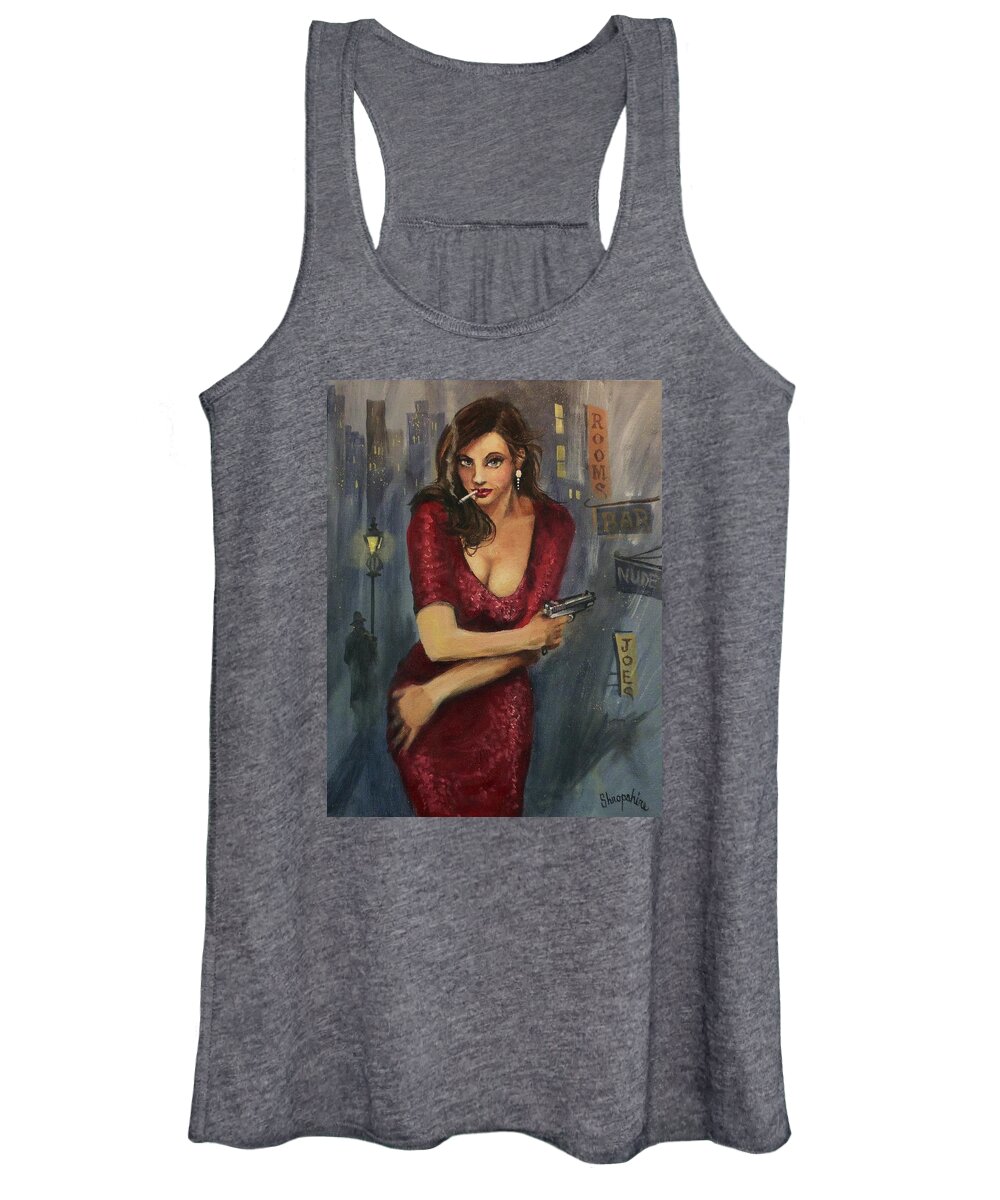 City At Night Women's Tank Top featuring the painting Bad Girl by Tom Shropshire