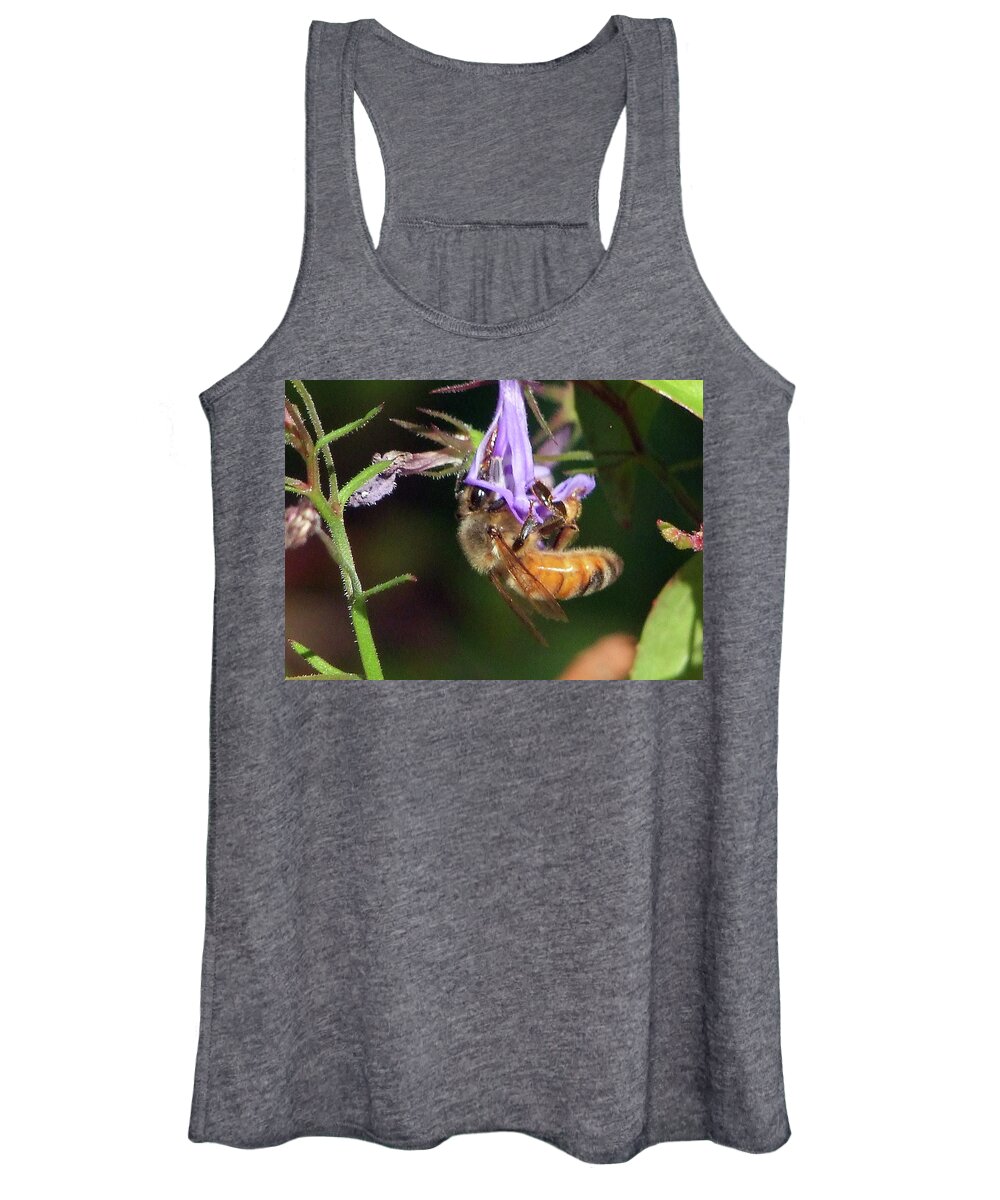 Insect Women's Tank Top featuring the photograph Bee with flower by Ron Roberts