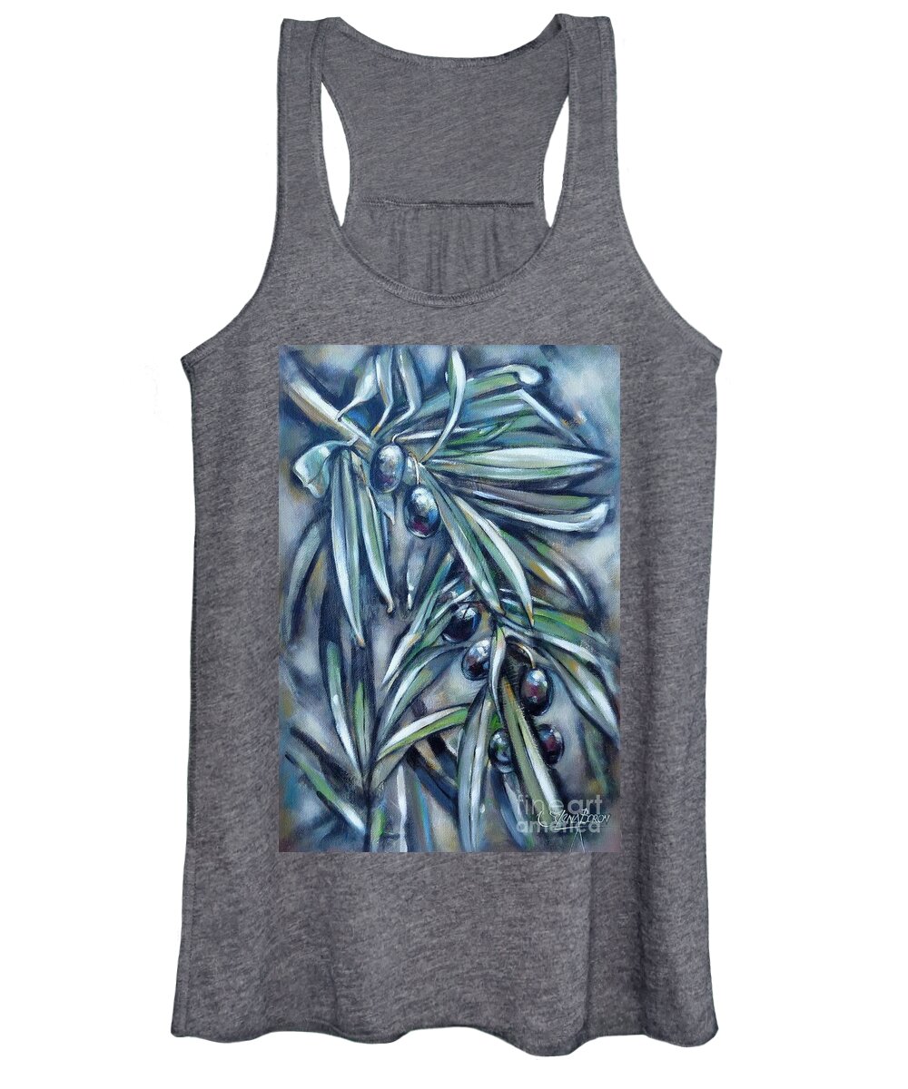 Olives Women's Tank Top featuring the painting Black Olive Branch 200210 by Selena Boron