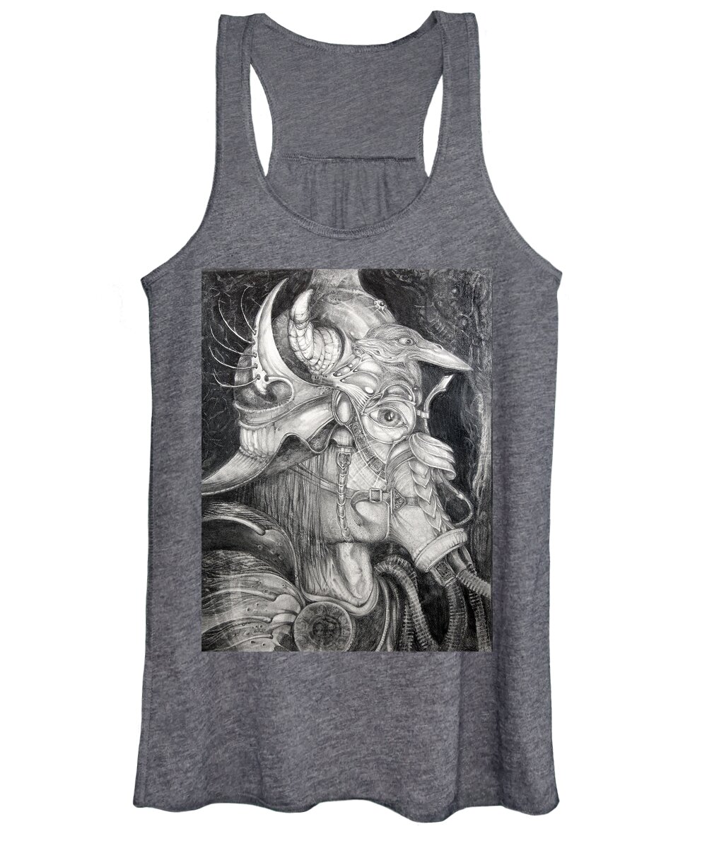 Bogomil Women's Tank Top featuring the drawing Bogomils Duckhunting Mask by Otto Rapp