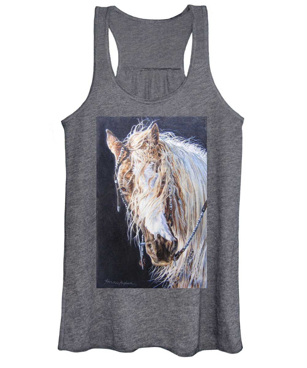  Miniature Paintings Women's Tank Top featuring the painting Cherokee Rose Gypsy Horse by Denise Horne-Kaplan