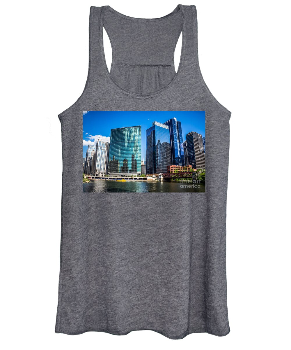 America Women's Tank Top featuring the photograph Chicago Cityscape Downtown City Buildings by Paul Velgos