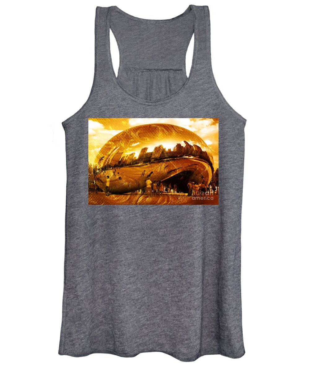 Cloud_gate_monument Women's Tank Top featuring the photograph Chicago Gold by Randi Grace Nilsberg