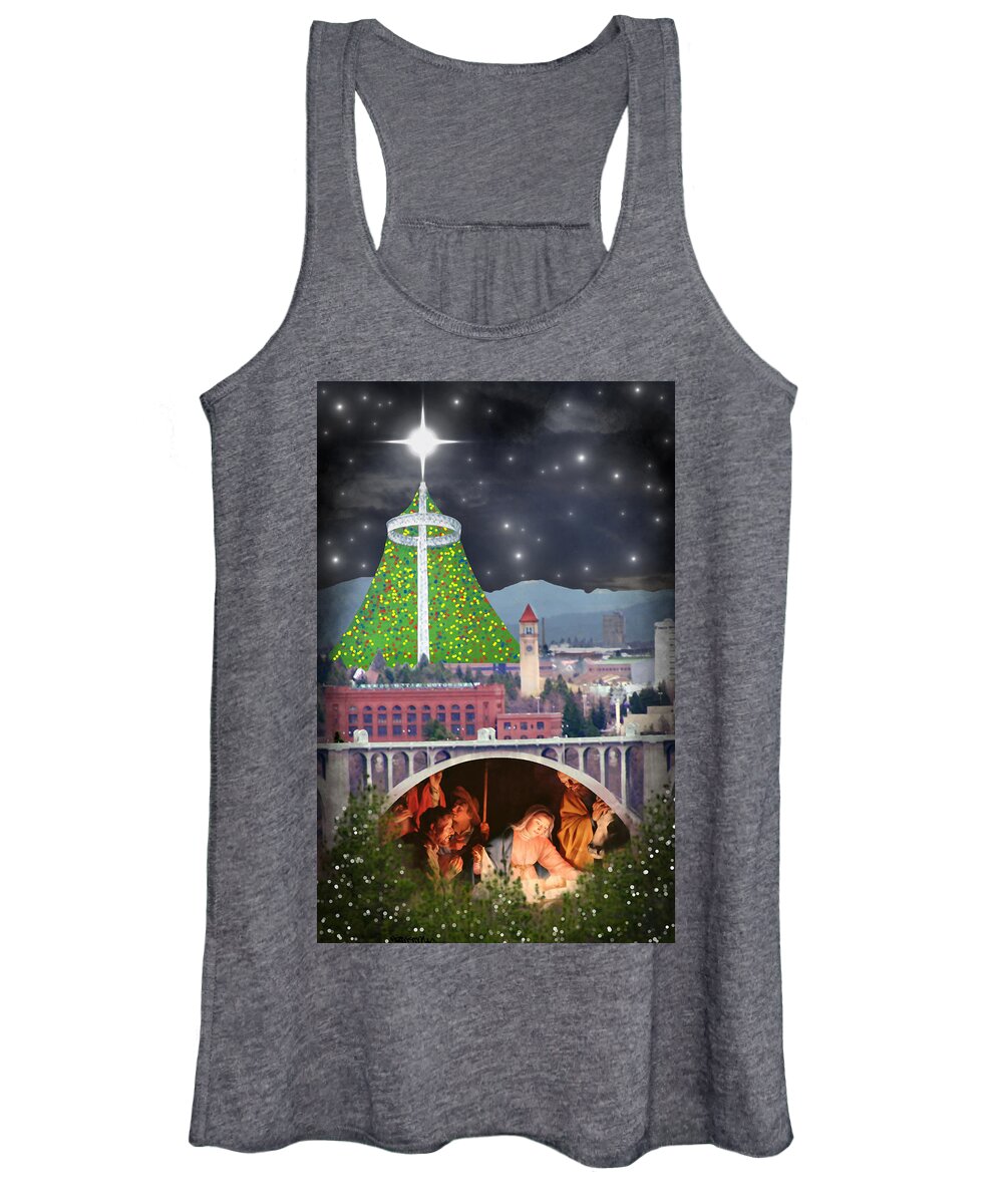 Christmas Women's Tank Top featuring the digital art Christmas In Spokane by Mark Armstrong