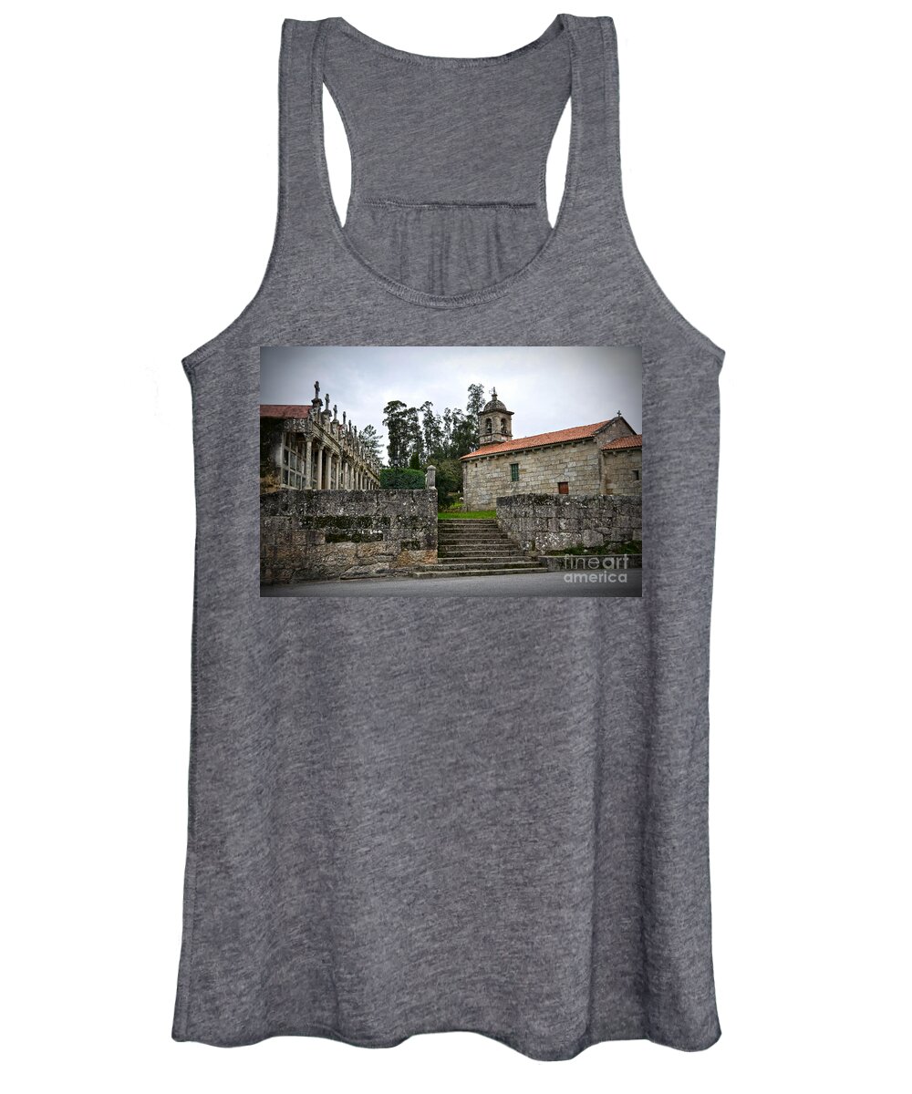 Cemetery Women's Tank Top featuring the photograph Church And Cemetery In A Small Village In Galicia by RicardMN Photography