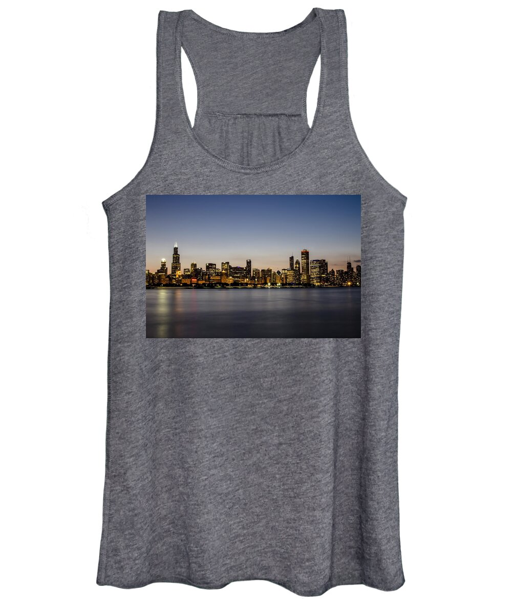 Chicago Skyline Women's Tank Top featuring the photograph Classic Chicago skyline at dusk by Sven Brogren