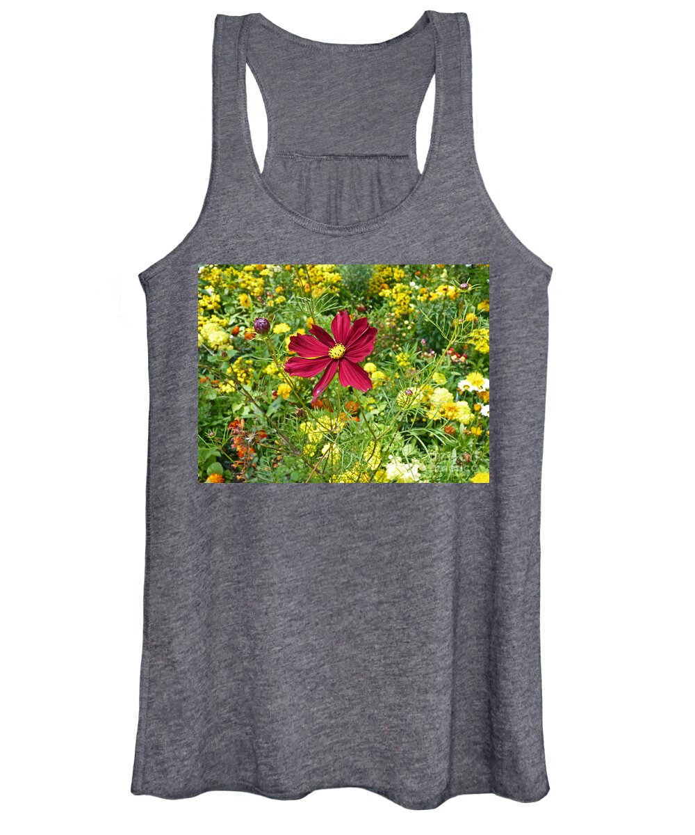 Flower Meadow Women's Tank Top featuring the photograph Colorful flower meadow with great red blossom by Eva-Maria Di Bella