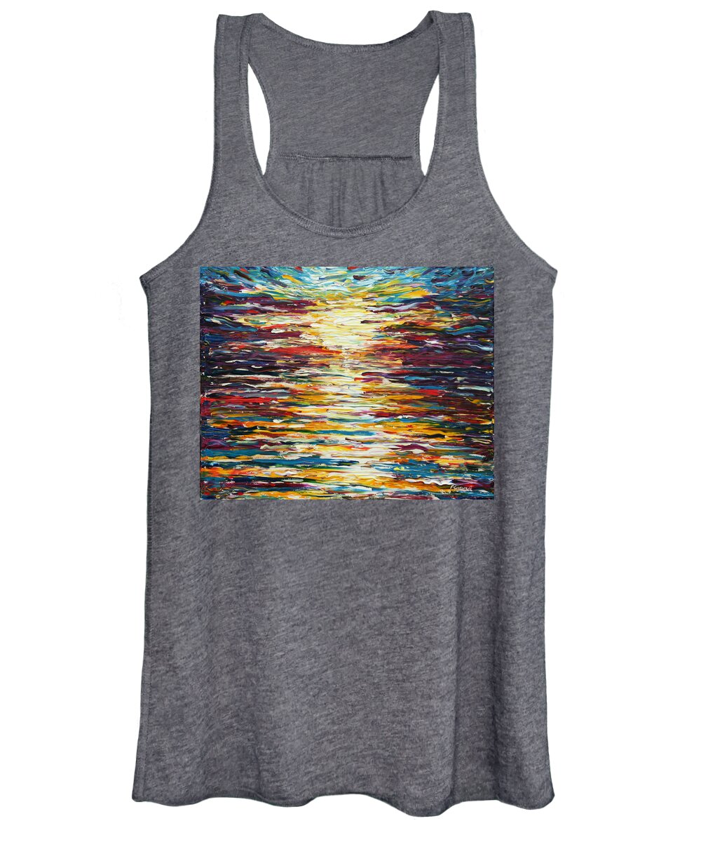 Sunset Women's Tank Top featuring the painting Coloured Sunset at Croyde Bay by Pete Caswell